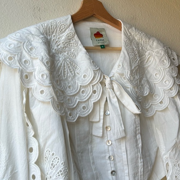 FARM RIO WOMEN'S RICHELIEU BIG COLLAR Eyelet BLOUSE Off White Sz S - Picture 7 of 16